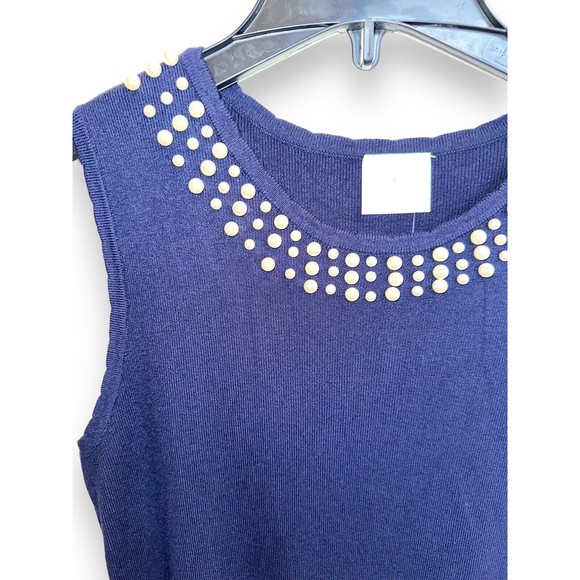 1940s Navy High Waist Retro Pearl Sleeveless Womens XL Sweater Dress - Picture 11 of 15